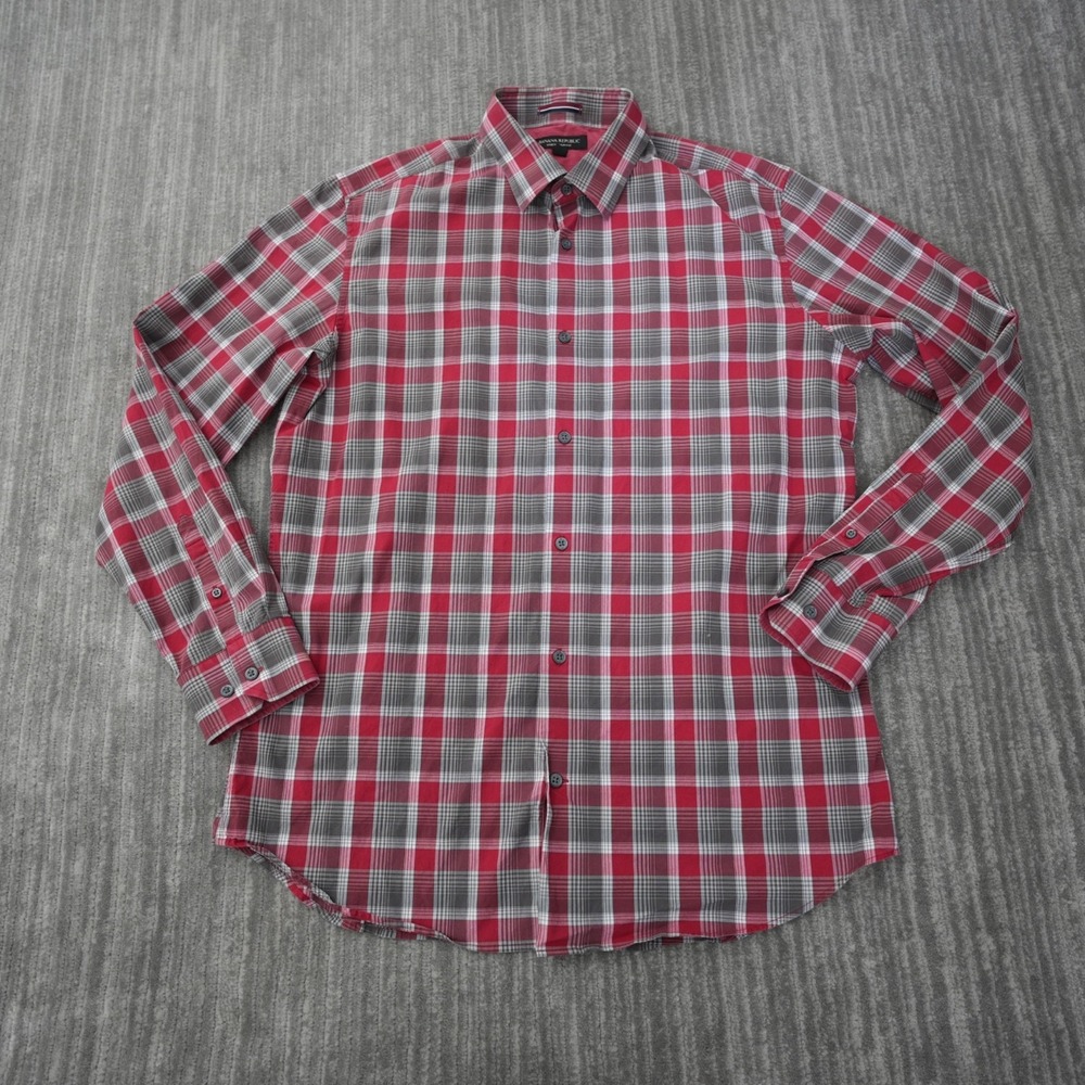 Banana Republic Shirt Men Plaid Button Up Red Gray Long Sleeve Stretch Slim L - Picture 2 of 9